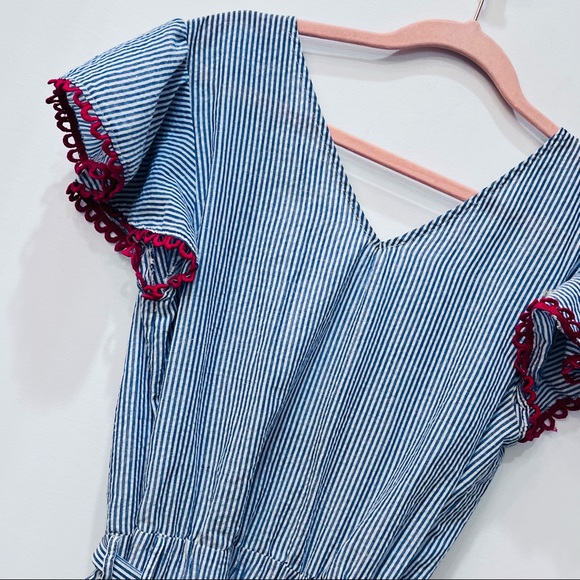 THML boutique Romper blue white pink tassel sz Medium - Picture 2 of 7